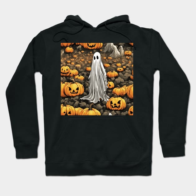 A White Ghost In The Jack O Lantern Patch Hoodie by taiche